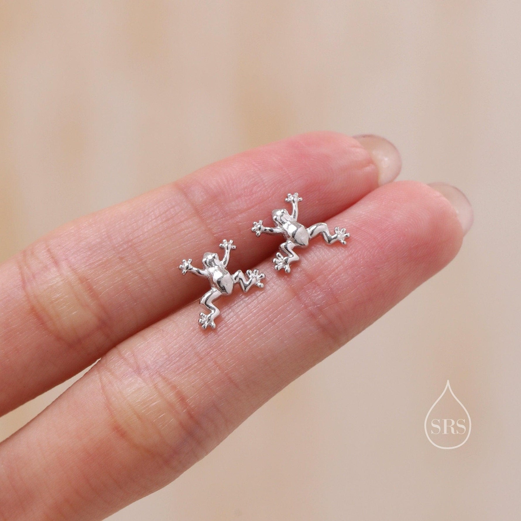 Tiny Frog / Screw Back / Internally Threaded Flat Back / Stud Earrings in Sterling Silver, Tree Frog Earrings, Silver or Gold or Rose Gold