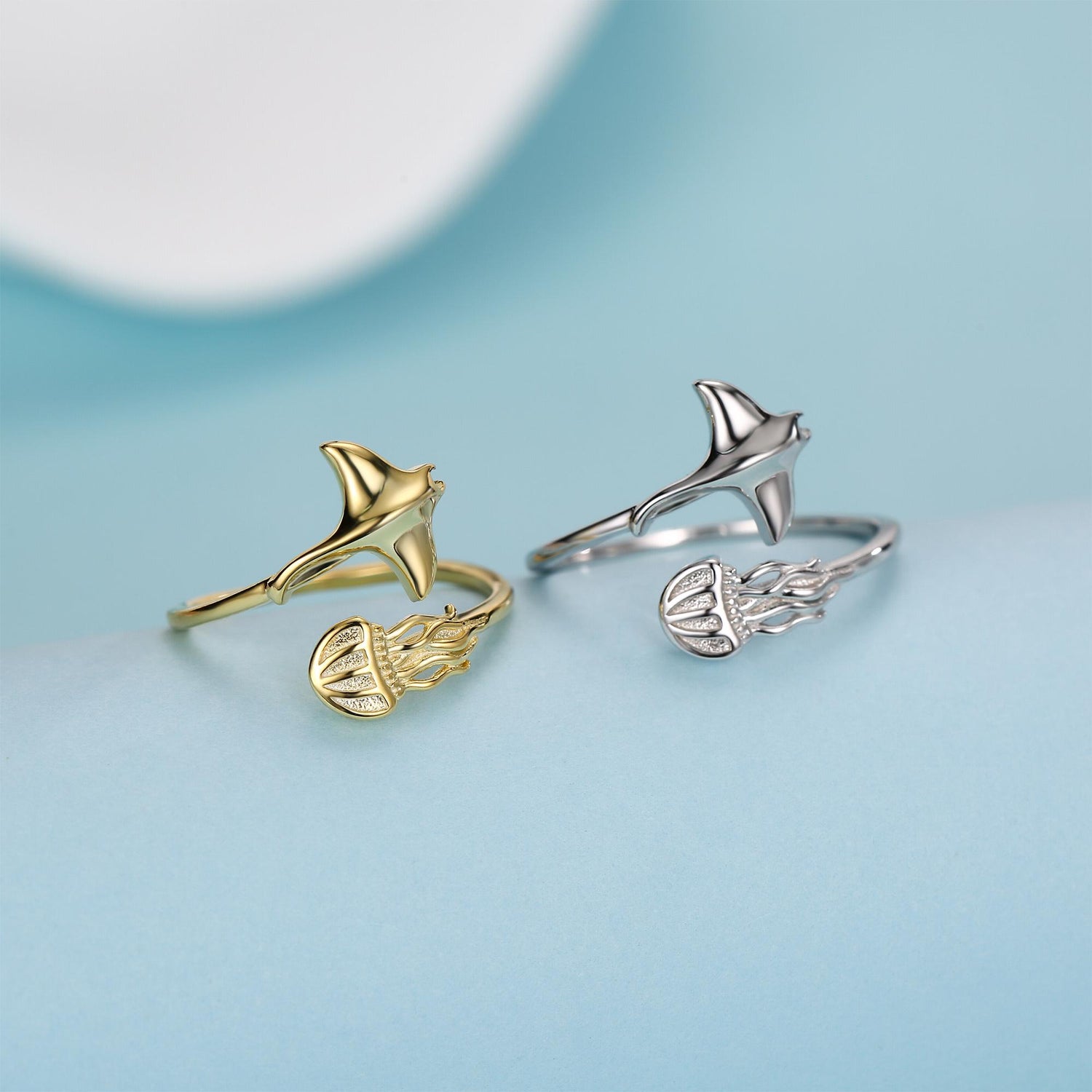 Sterling Silver Manta Ray and Jellyfish Open Ring