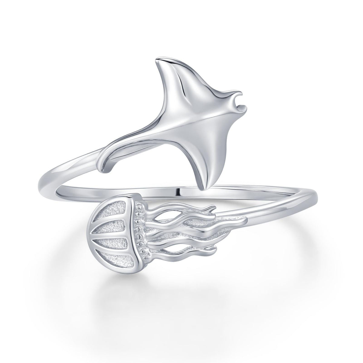 Sterling Silver Manta Ray and Jellyfish Open Ring