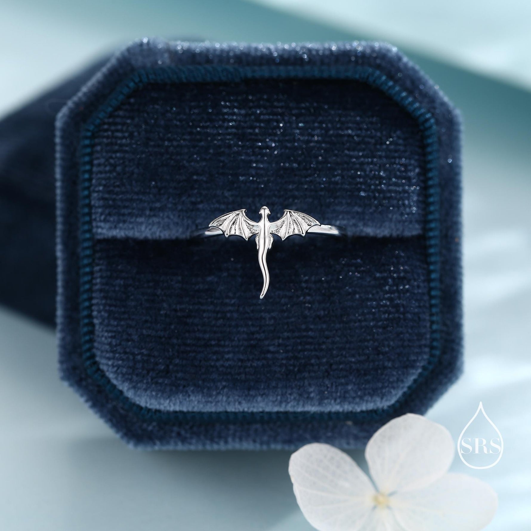 Tiny Flying Dragon Ring in Sterling Silver, Adjustable Size, Dragon Ring, Sterling Silver Dragon Ring.