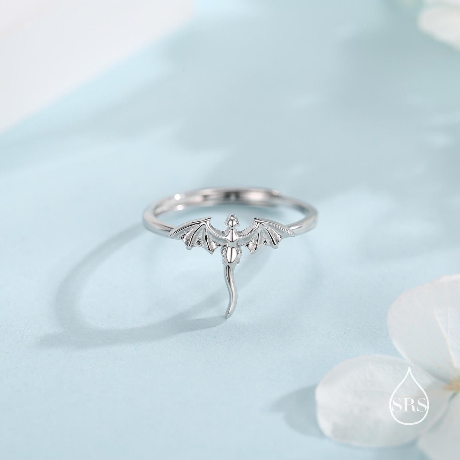 Tiny Flying Dragon Ring in Sterling Silver, Adjustable Size, Dragon Ring, Sterling Silver Dragon Ring.