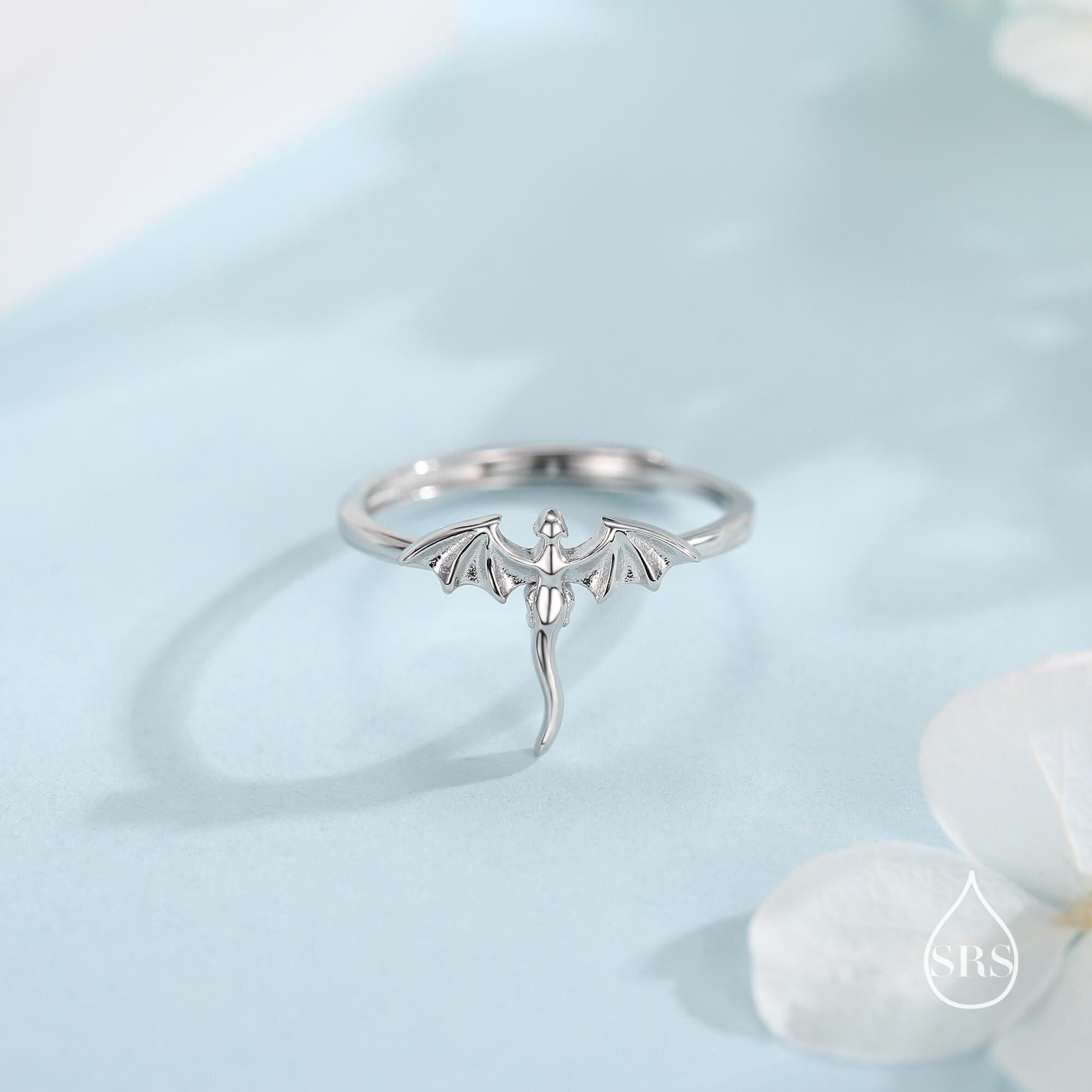 Tiny Flying Dragon Ring in Sterling Silver, Adjustable Size, Dragon Ring, Sterling Silver Dragon Ring.