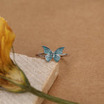Sterling Silver Teal Enamel Butterfly Ring