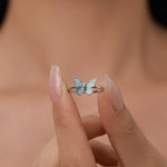 Sterling Silver Teal Enamel Butterfly Ring