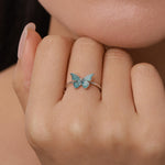 Sterling Silver Teal Enamel Butterfly Ring