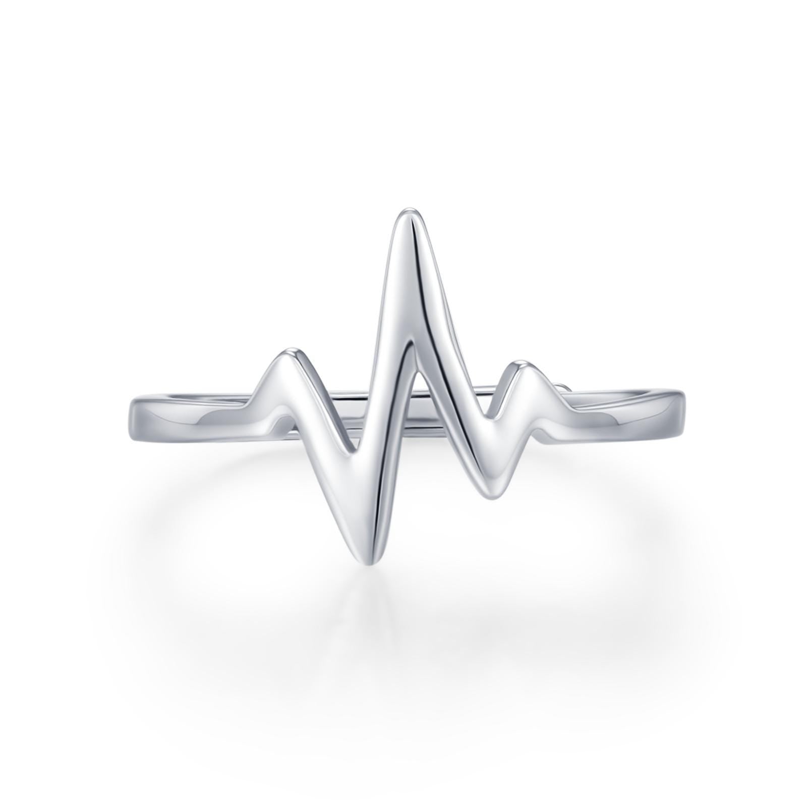 Sterling Silver Heartbeat ECG Dainty Ring
