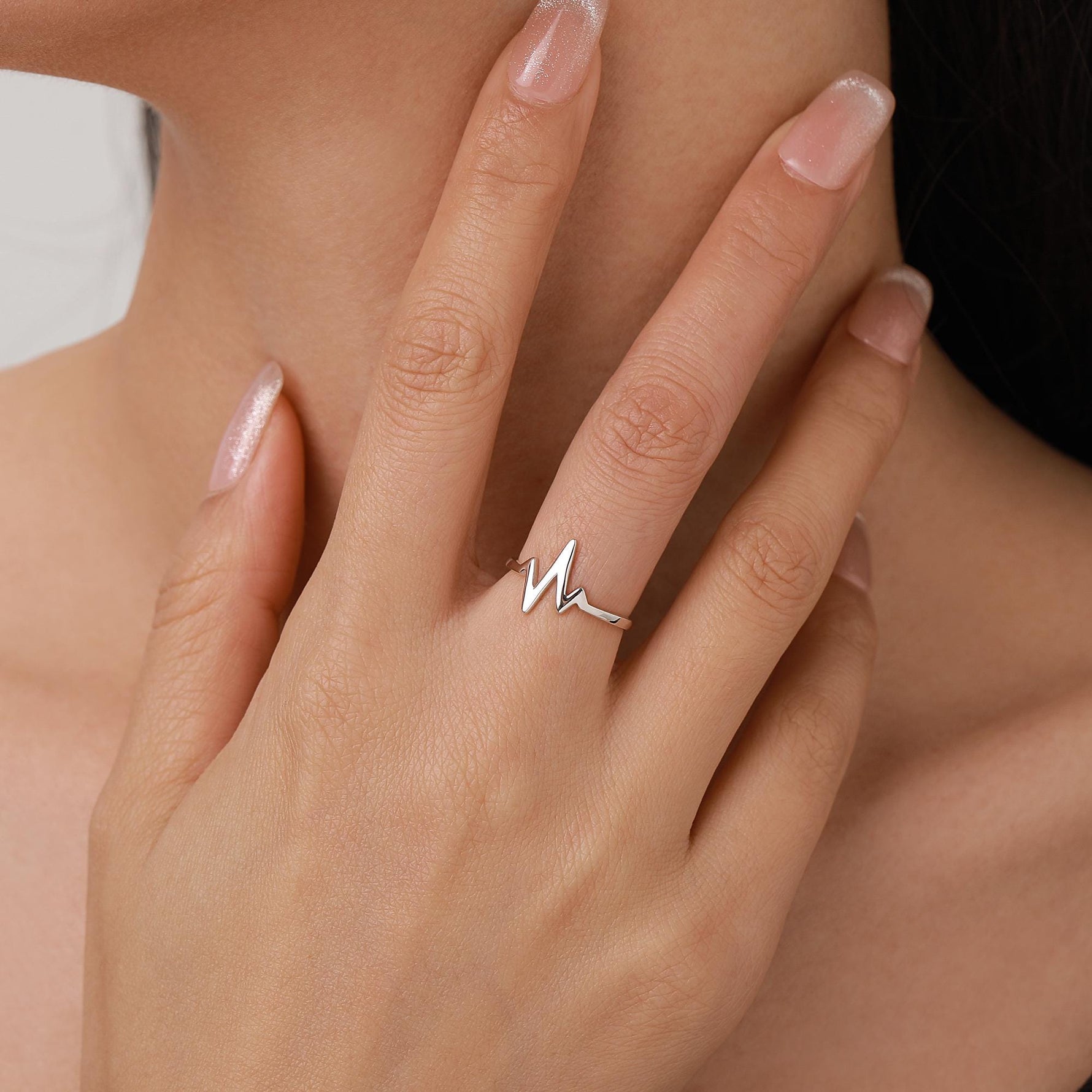 Sterling Silver Heartbeat ECG Dainty Ring