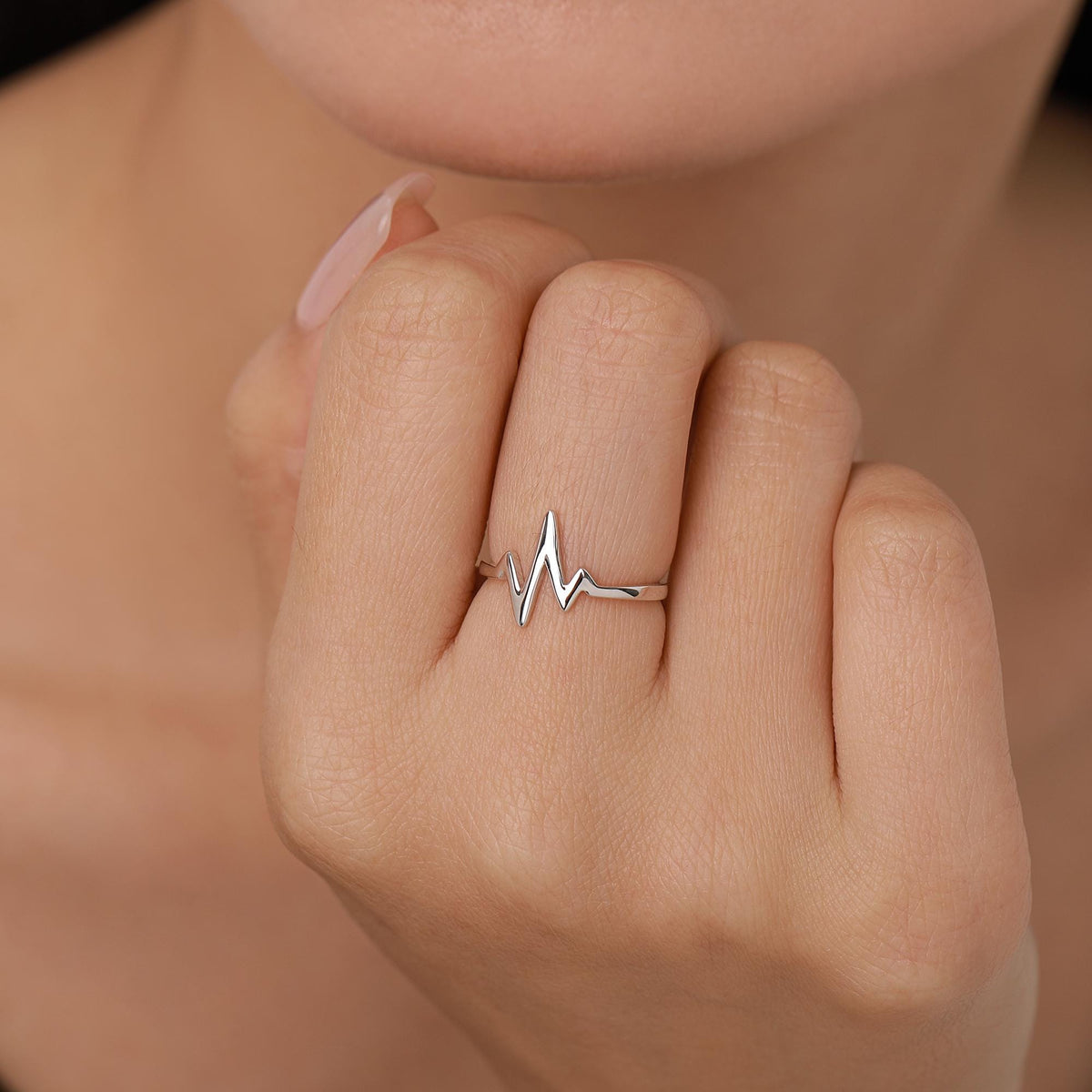 Sterling Silver Heartbeat ECG Dainty Ring