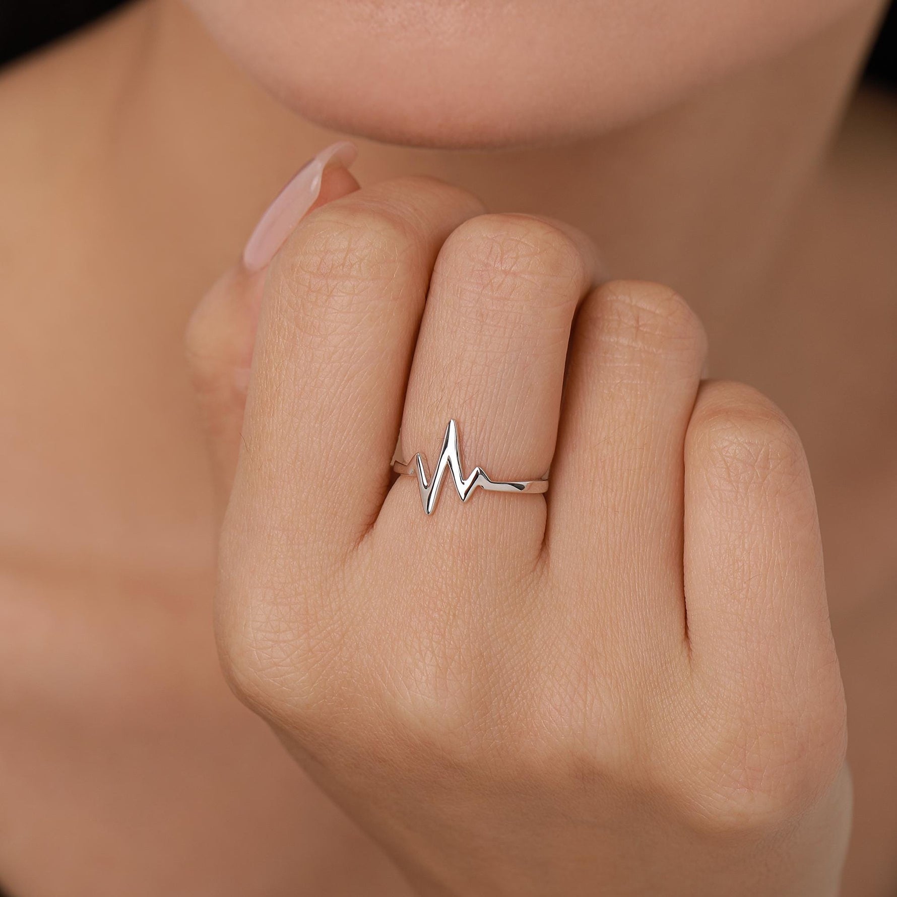 Sterling Silver Heartbeat ECG Dainty Ring