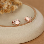 Sterling Silver Shell and Starfish 16G Flat Back Labret Earrings