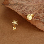 Sterling Silver Shell and Starfish 16G Flat Back Labret Earrings