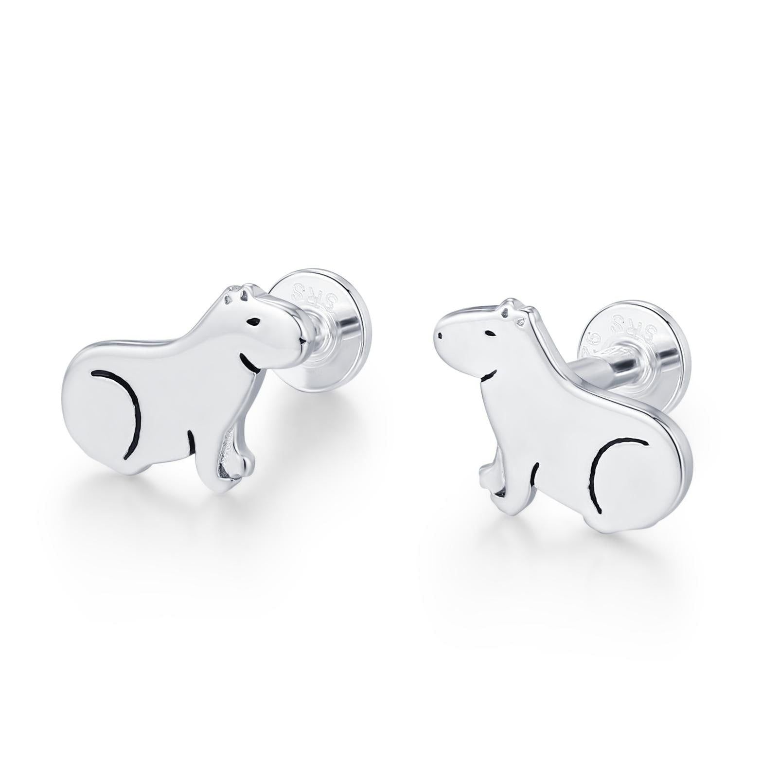 Sterling Silver Capybara 16G Flat Back Labret Earrings