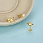 Sterling Silver Shell Starfish and Pearl 16G Flat Back Labret Earrings Set