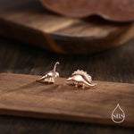Mismatched Dinosaur Screw Back / Internally Threaded Flat Back / Stud Earrings in Sterling Silver, Silver or Gold or Rose Gold, Asymmetric