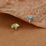 Sterling Silver Mismatched Enamel Ginkgo Leaf Stud Earrings