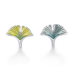 Sterling Silver Mismatched Enamel Ginkgo Leaf Stud Earrings