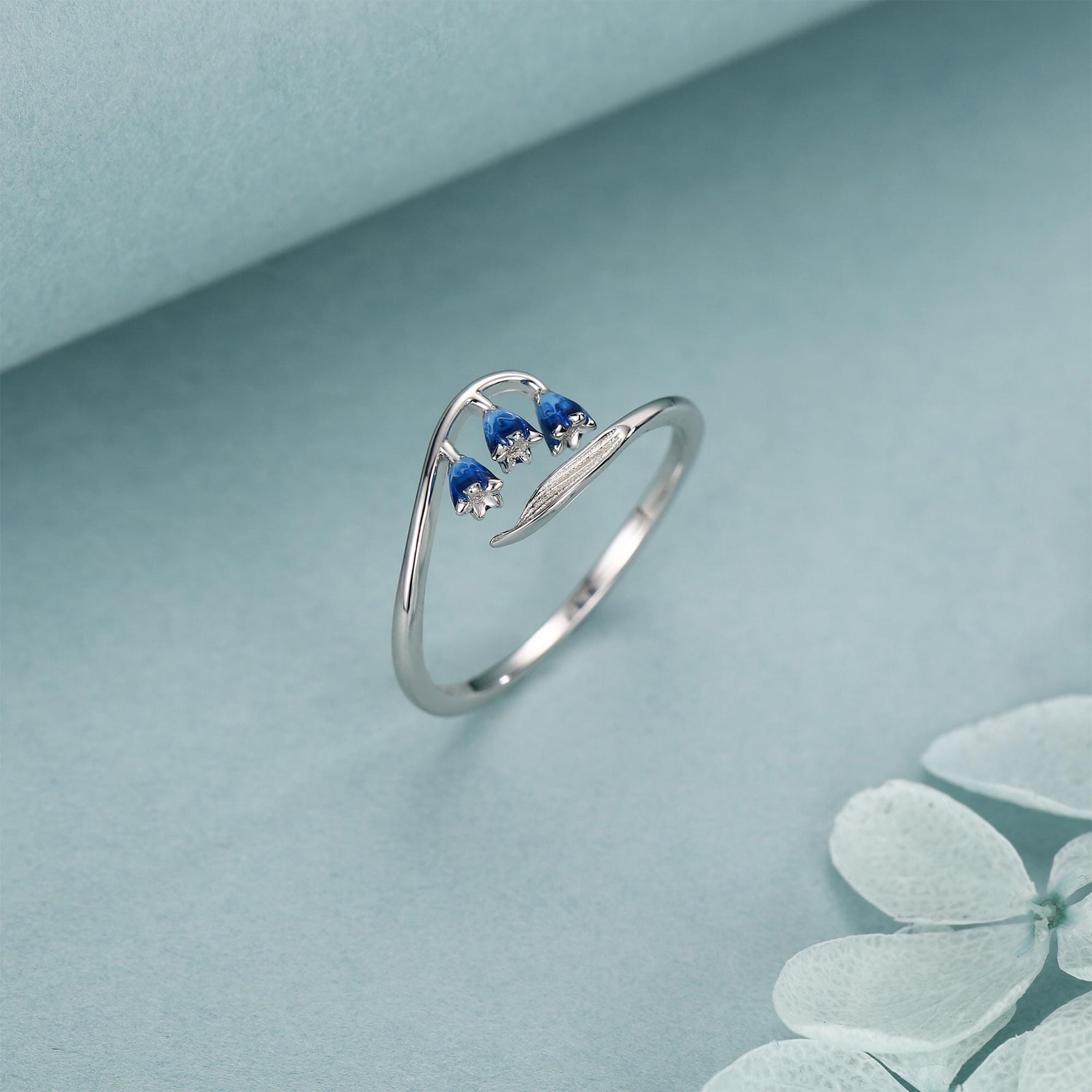Sterling Silver Bluebell Enamel Open Ring