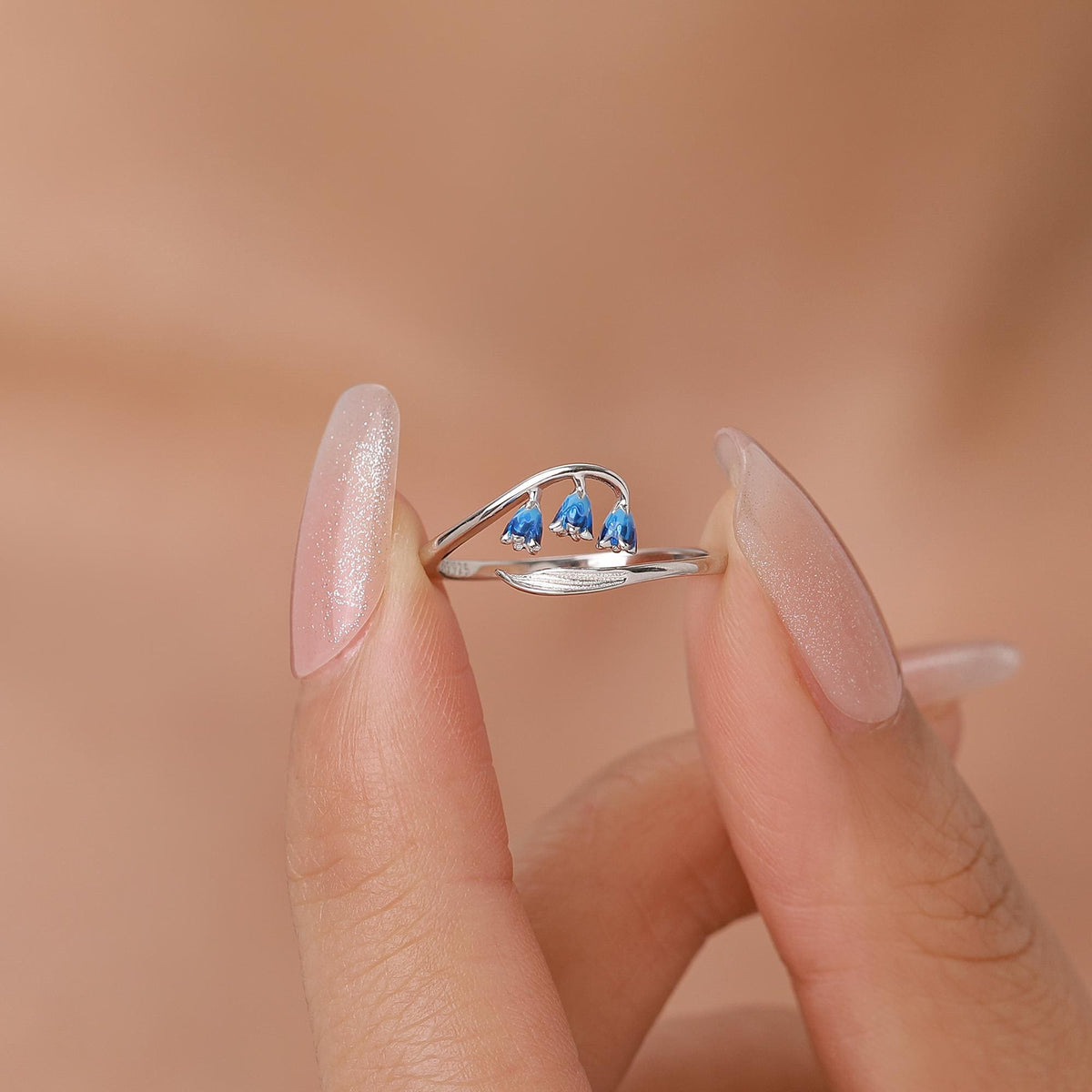Sterling Silver Bluebell Enamel Open Ring