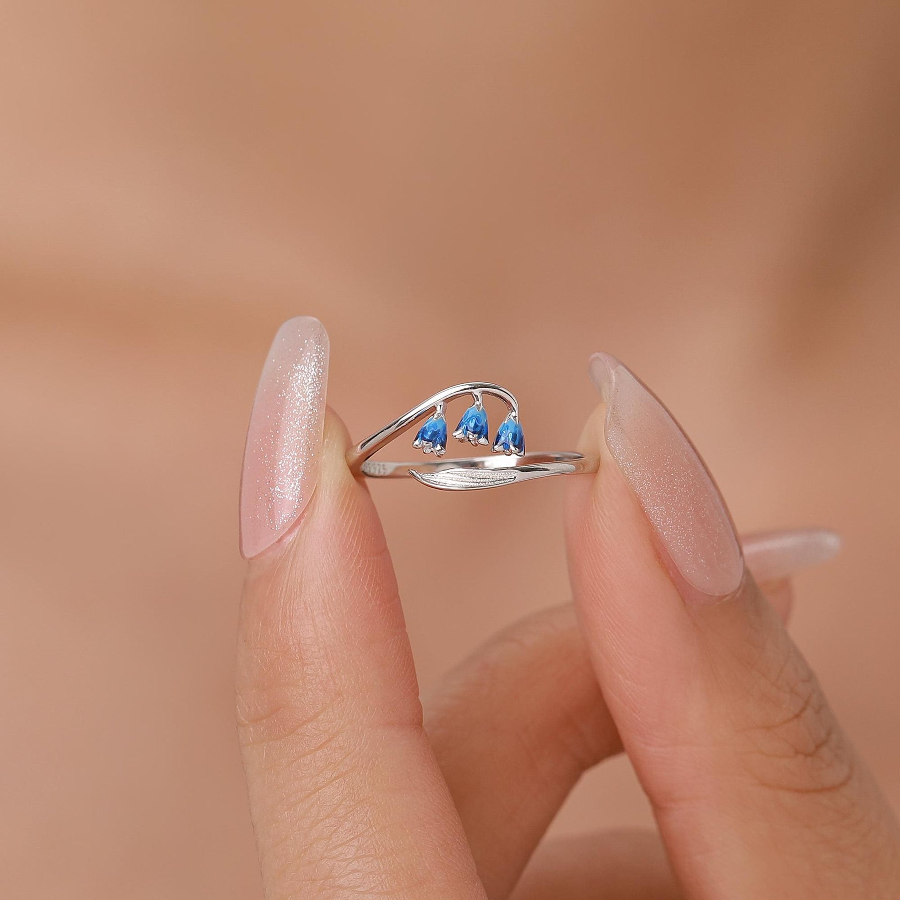 Sterling Silver Bluebell Enamel Open Ring