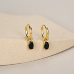 Oval Black CZ Huggie Hoop in Sterling Silver, Silver or Gold, Minimalist Simple Hoop Earrings, Detachable and Interchangeable