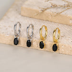 Oval Black CZ Huggie Hoop in Sterling Silver, Silver or Gold, Minimalist Simple Hoop Earrings, Detachable and Interchangeable