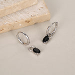 Black Oval CZ Charms for Huggie Hoops in Sterling Silver