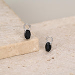 Black Oval CZ Charms for Huggie Hoops in Sterling Silver