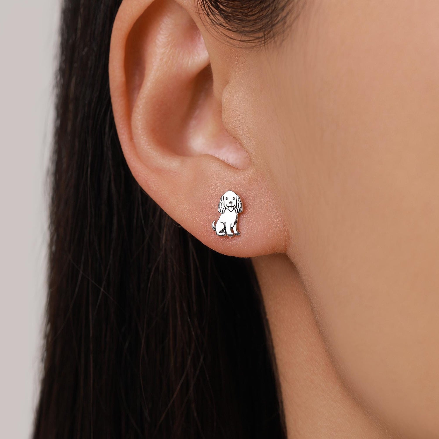 Sterling Silver Beagle Dog Stud Earrings