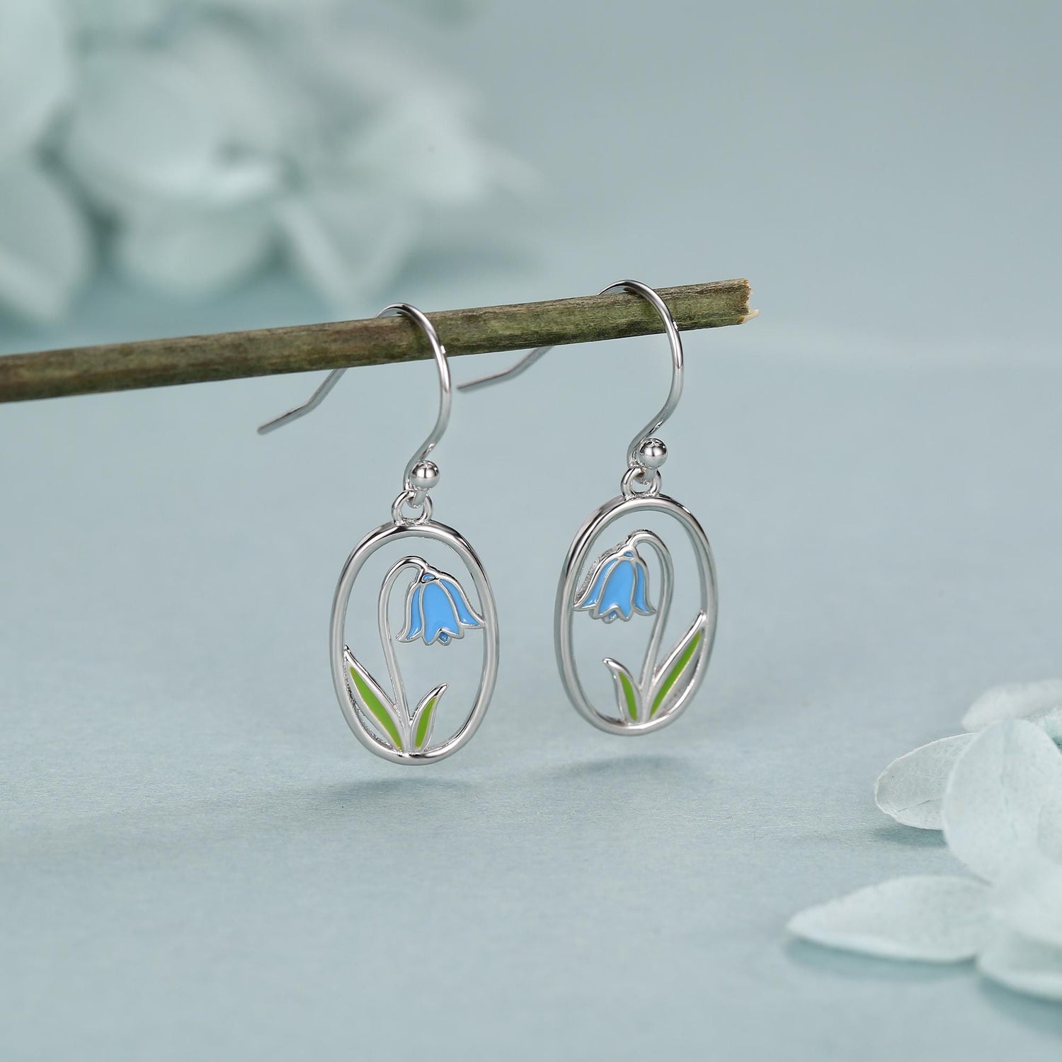 Sterling Silver Bluebell Enamel Drop Earrings