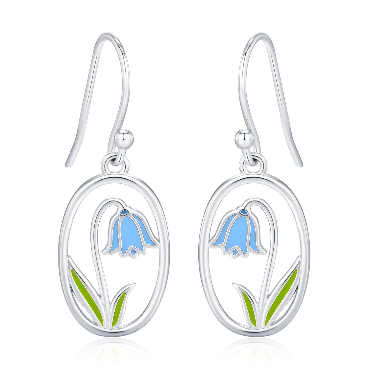 Sterling Silver Bluebell Enamel Drop Earrings