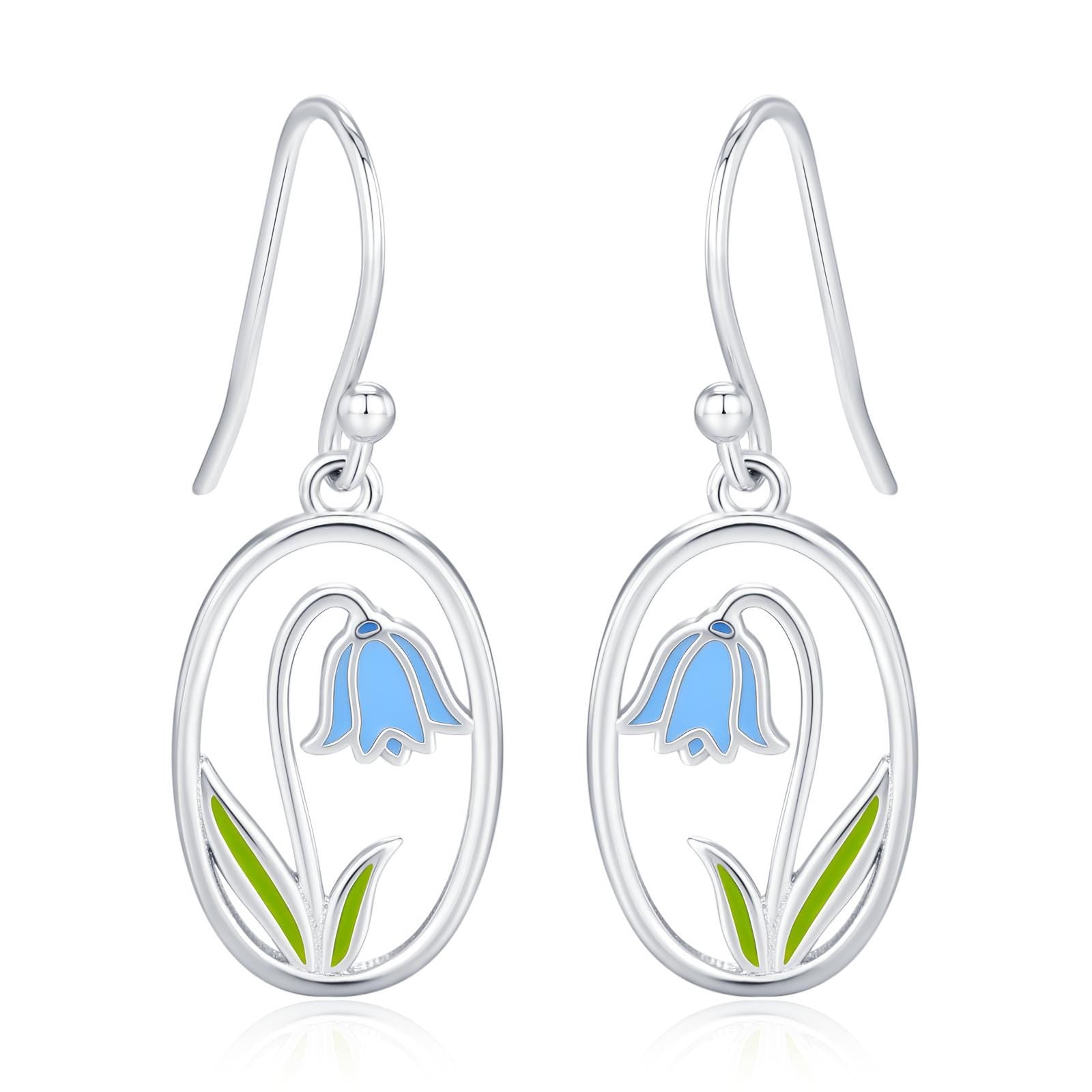 Sterling Silver Bluebell Enamel Drop Earrings