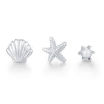Sterling Silver Shell Starfish and Pearl Stud Earrings Set of 3