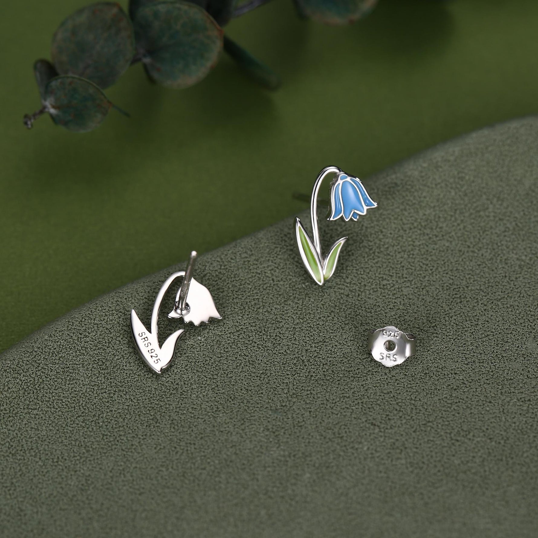 Sterling Silver Bluebell Flower Enamel Stud Earrings