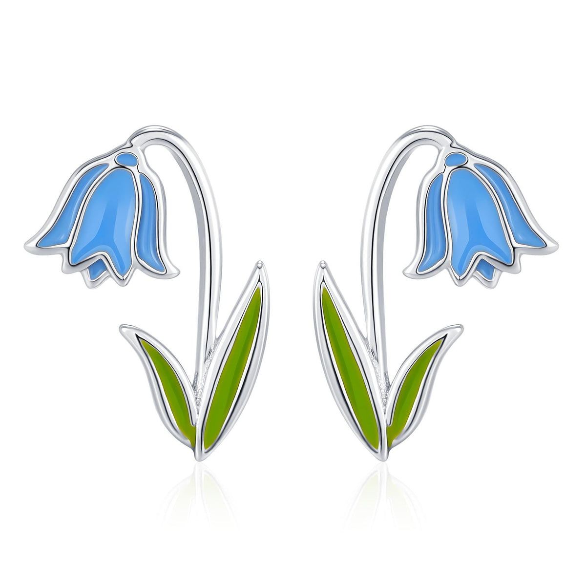 Sterling Silver Bluebell Flower Enamel Stud Earrings