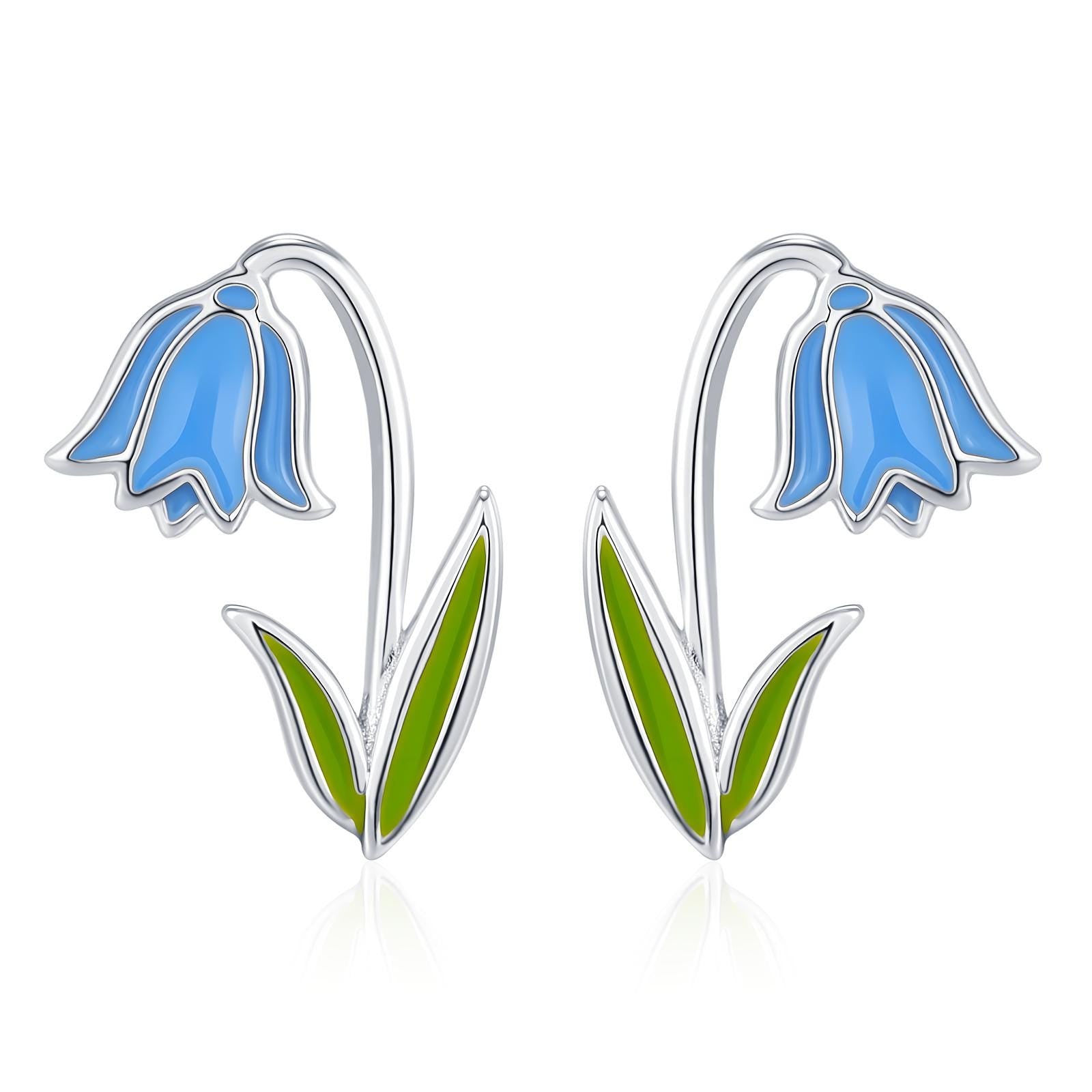 Sterling Silver Bluebell Flower Enamel Stud Earrings