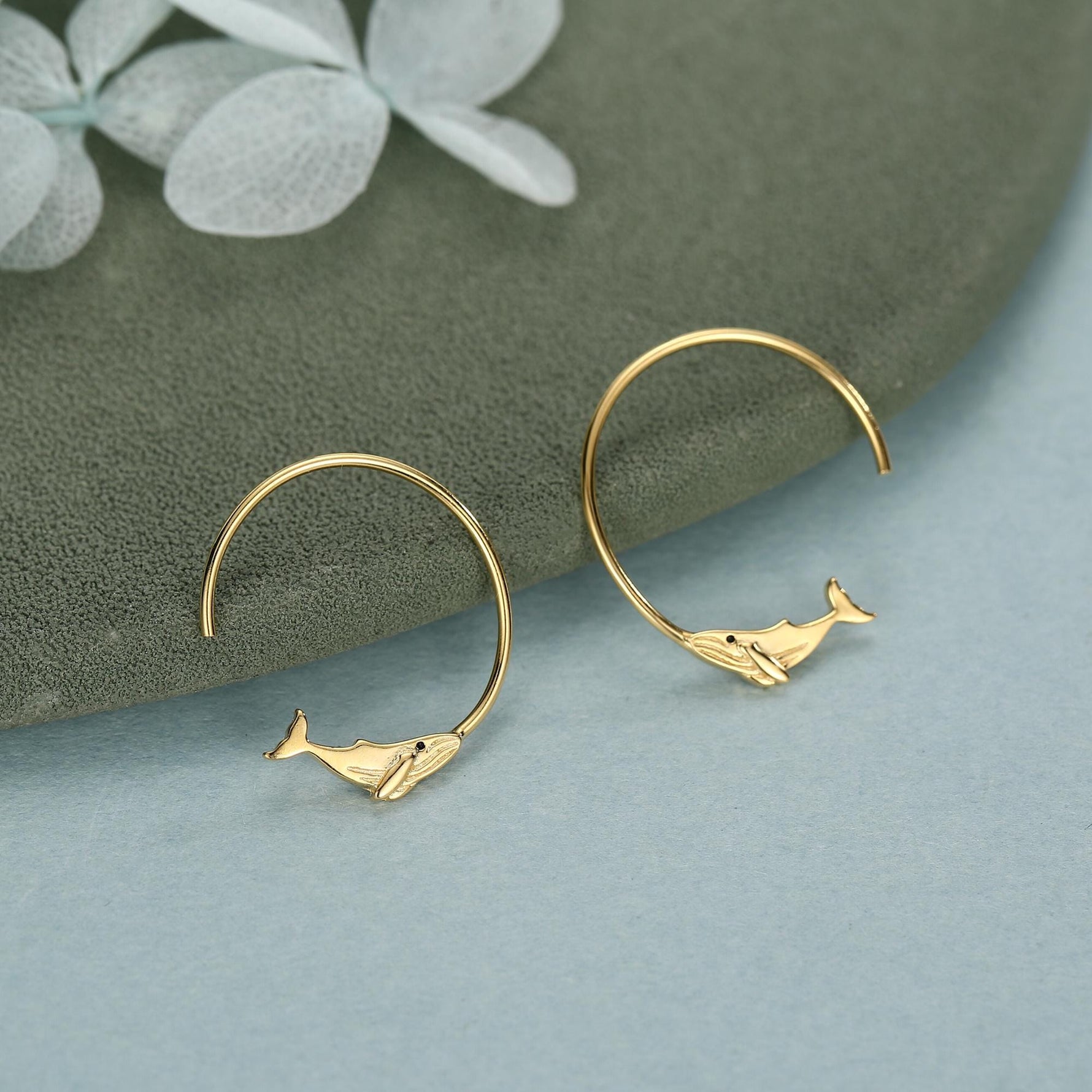 Whale Open Hoop Earrings in Sterling Silver, Silver or Gold, Minimalist Whale Earrings, Simple Whale Earrings