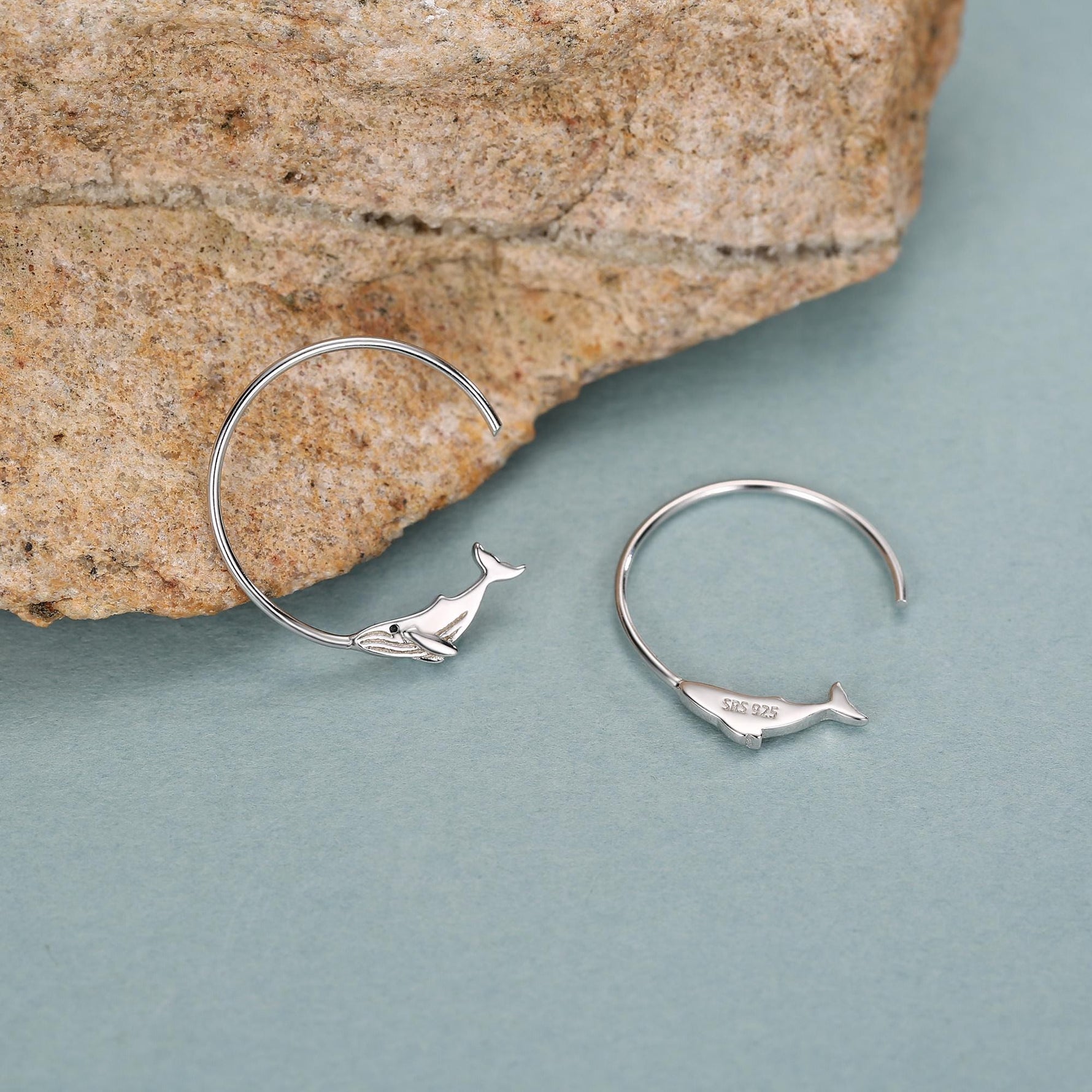 Whale Open Hoop Earrings in Sterling Silver, Silver or Gold, Minimalist Whale Earrings, Simple Whale Earrings