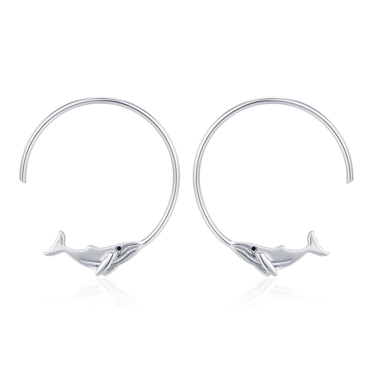 Whale Open Hoop Earrings in Sterling Silver, Silver or Gold, Minimalist Whale Earrings, Simple Whale Earrings