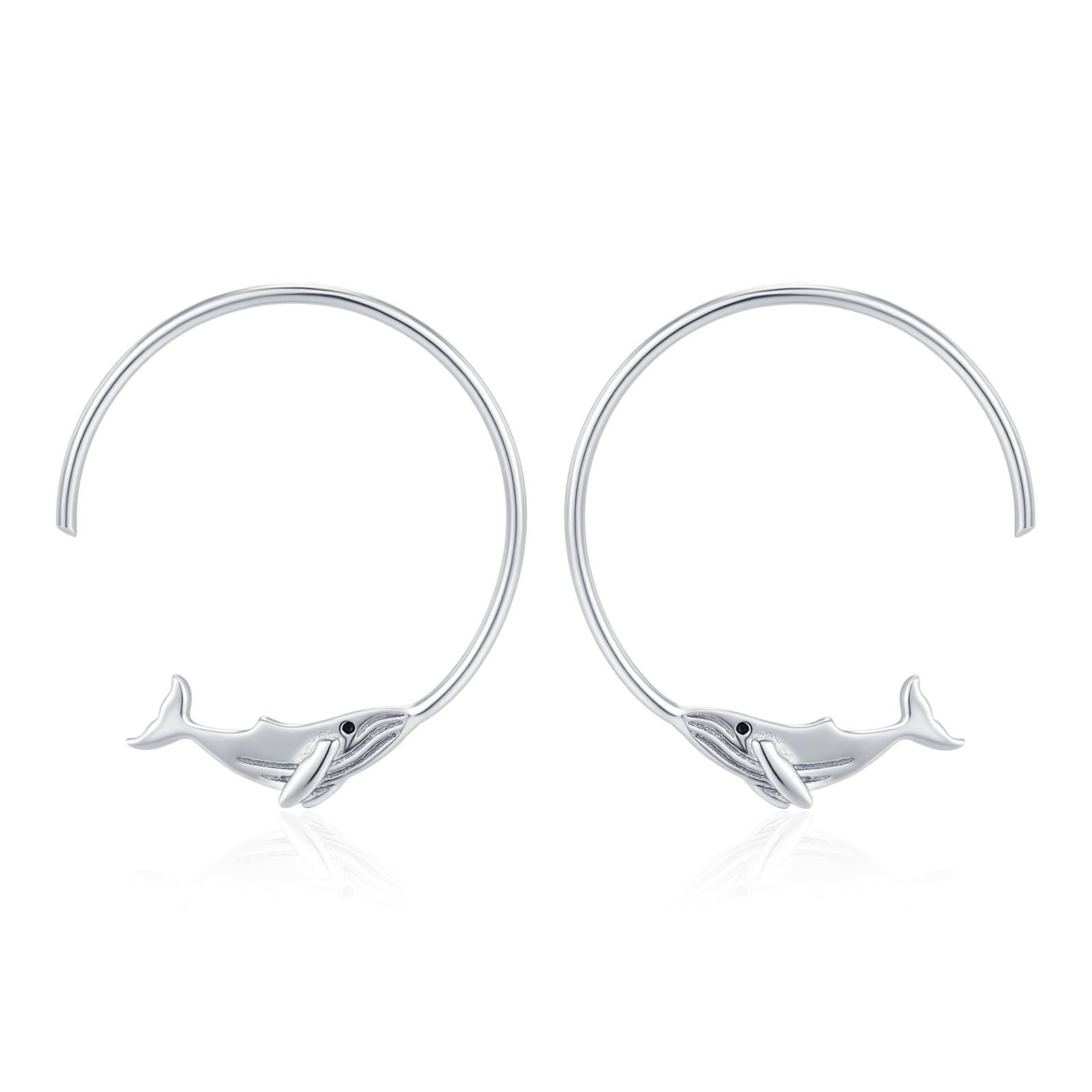 Whale Open Hoop Earrings in Sterling Silver, Silver or Gold, Minimalist Whale Earrings, Simple Whale Earrings