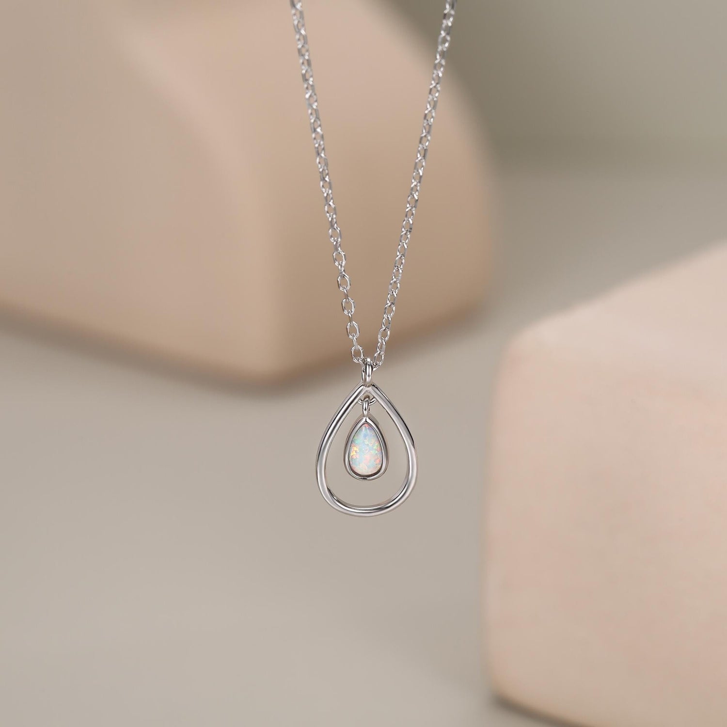 Sterling Silver Teardrop Opal Pendant Necklace