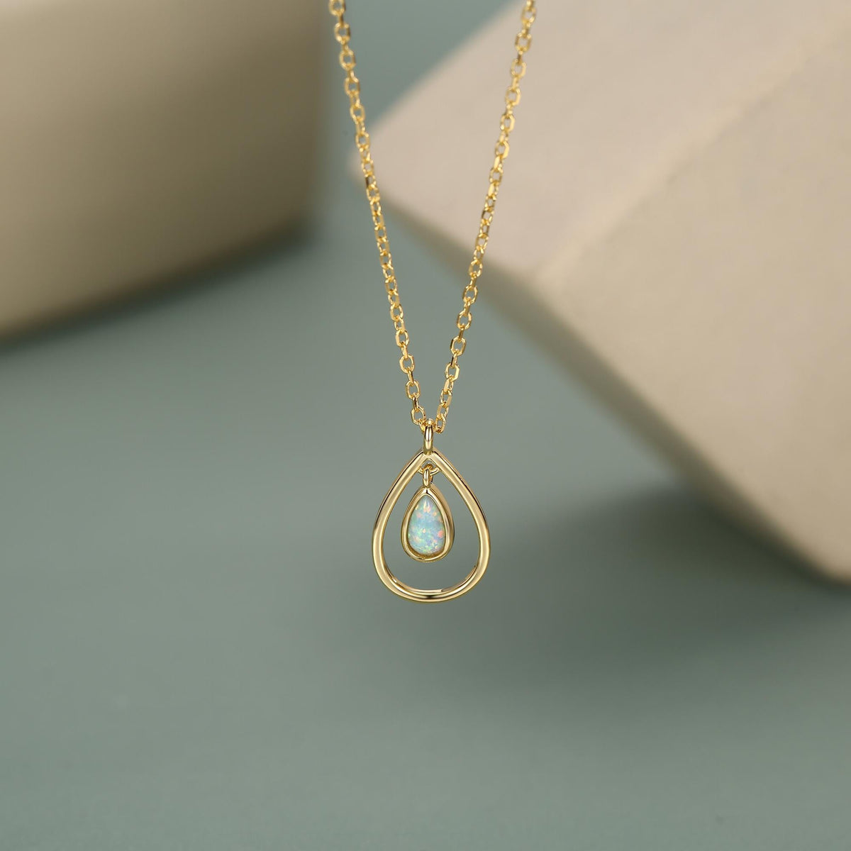 Sterling Silver Teardrop Aqua Opal Pendant Necklace