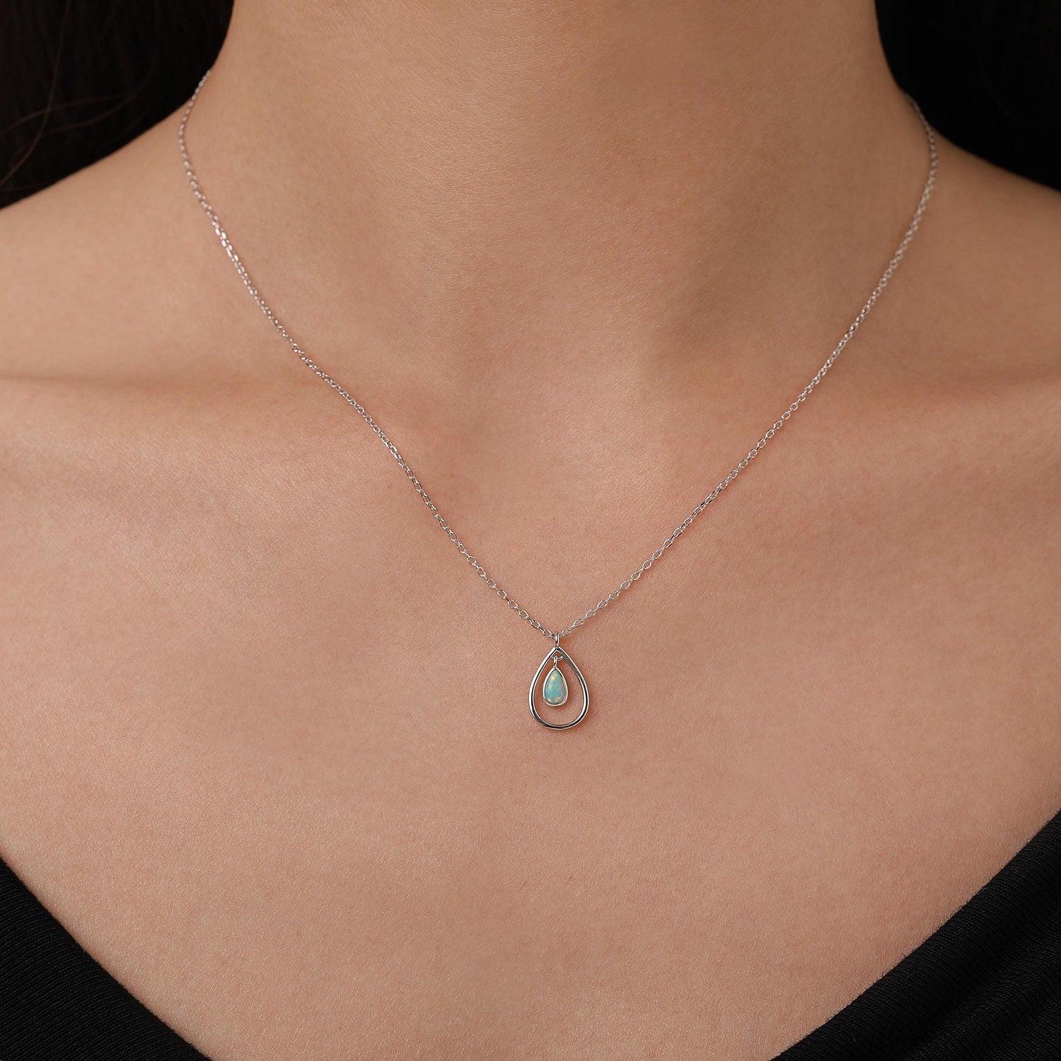 Sterling Silver Teardrop Aqua Opal Pendant Necklace