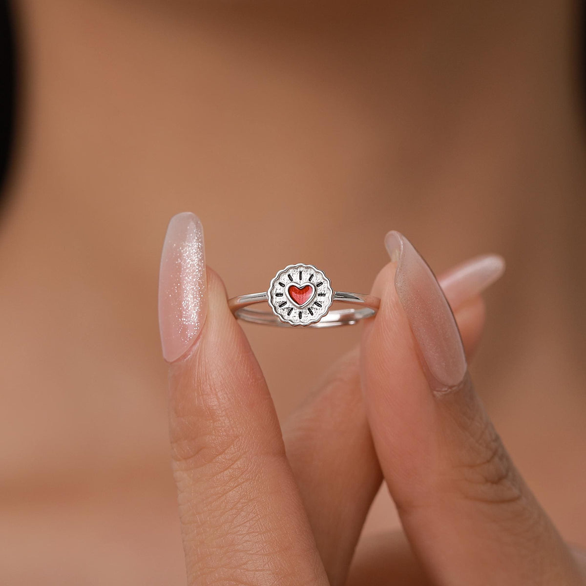 Sterling Silver Jam Biscuit Enamel Dainty Ring
