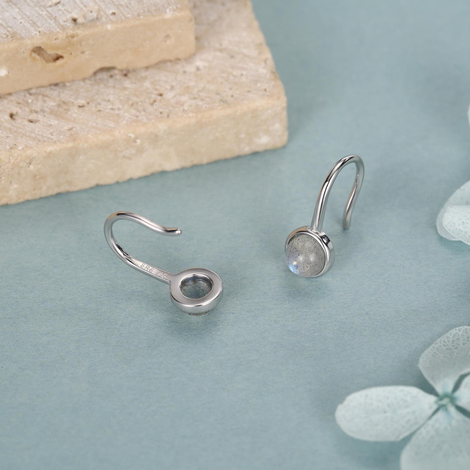 Genuine Labradorite Drop Earrings in Sterling Silver, Natural Labradorite Round Hook Earrings, Delicate Labradorite Earrings