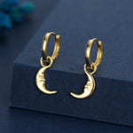 Sterling Silver Moon Face Hoop Earrings, Detachable Charm Dangle Hoop Earrings, Silver or Gold, Interchangeable Charms