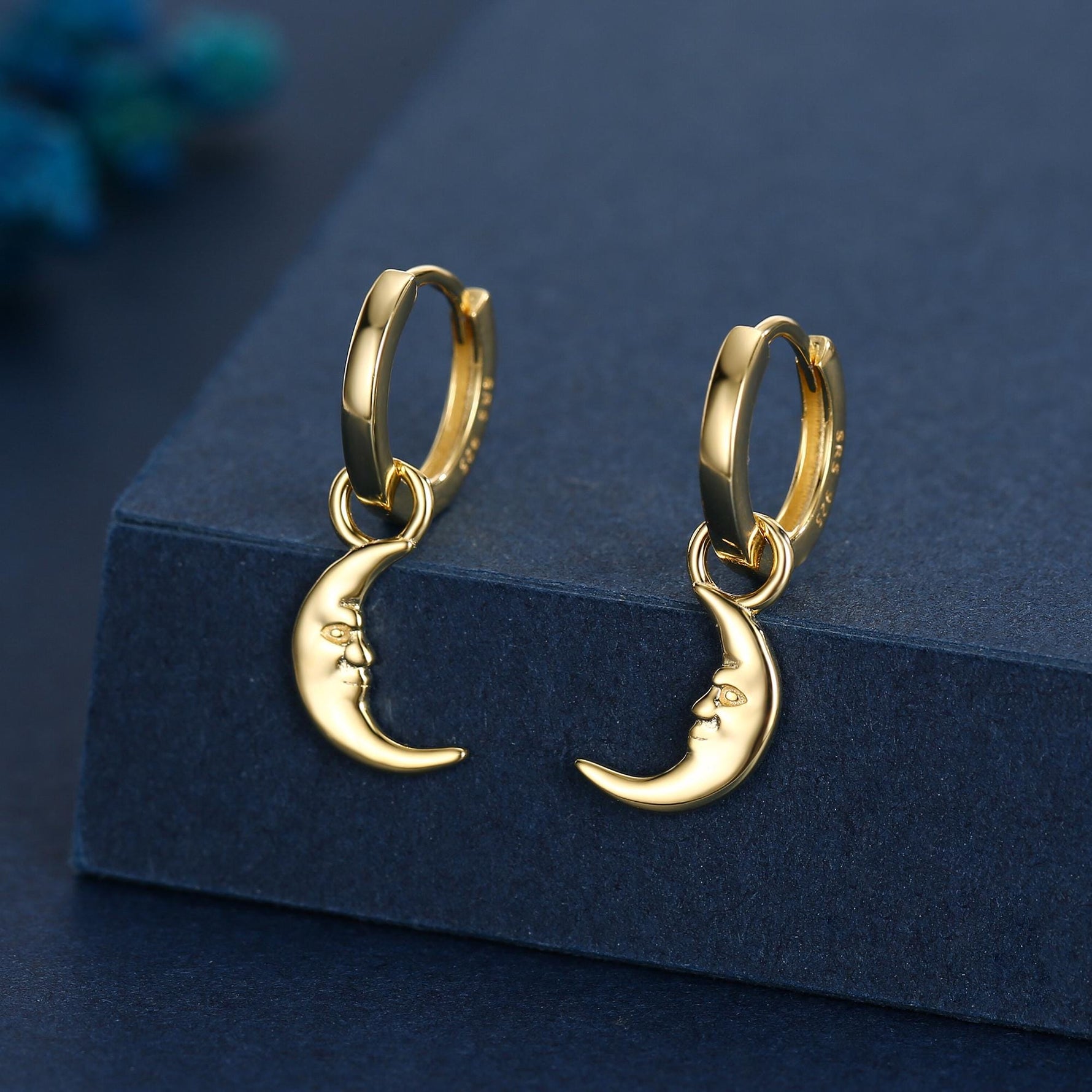 Sterling Silver Moon Face Hoop Earrings, Detachable Charm Dangle Hoop Earrings, Silver or Gold, Interchangeable Charms