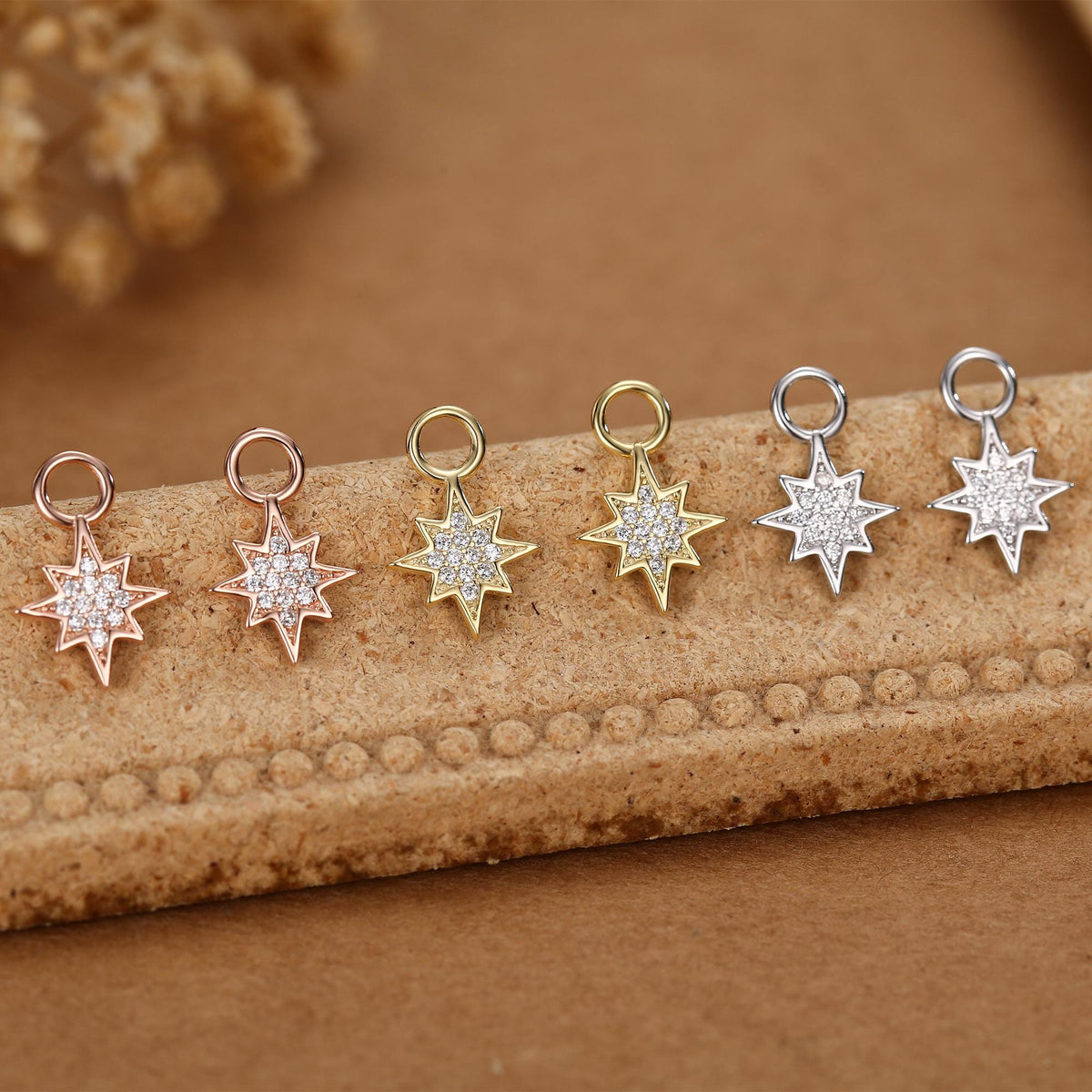 Starburst Charms for Huggie Hoops in Sterling Silver