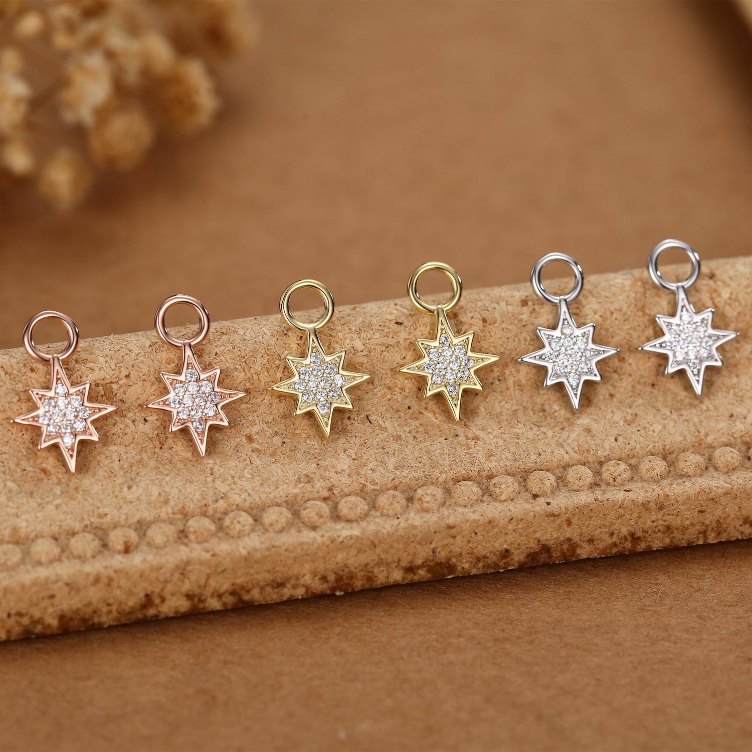 Starburst Charms for Huggie Hoops in Sterling Silver