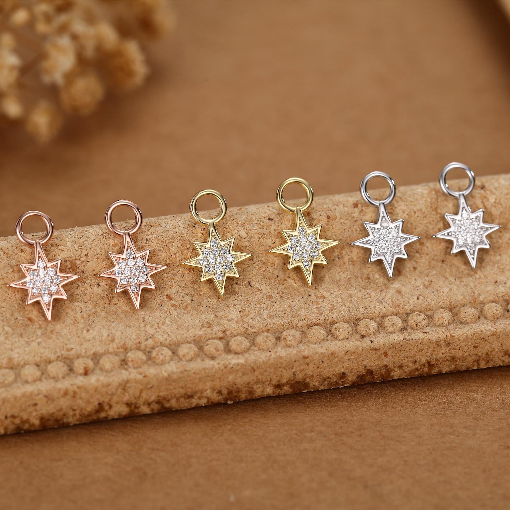 Starburst Charms for Huggie Hoops in Sterling Silver