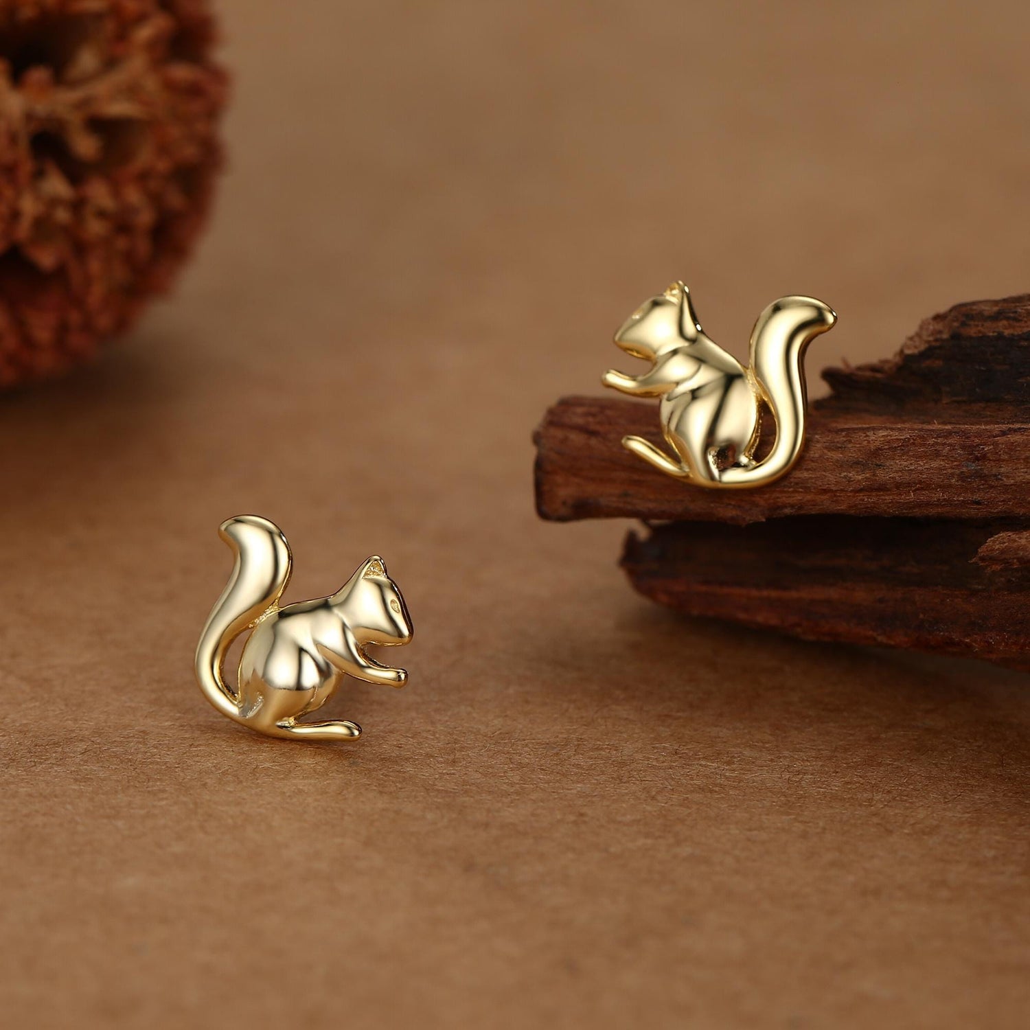Squirrel Stud Earrings in Sterling Silver, Silver or Gold, Animal Earrings, Nature Inspired